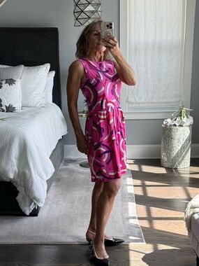 Jude Connally Pink & Purple Swirl Sleeveless Day Dress size M